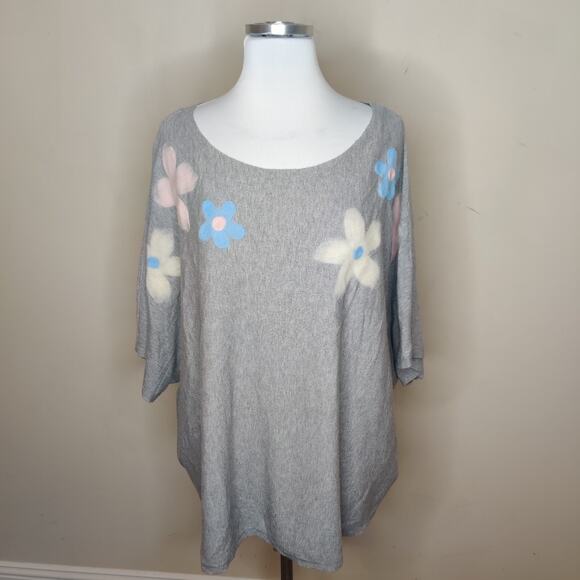 Aaeda Floral Sweater Oversize Dolman Sleeve Stretch Retro - Picture 1 of 8